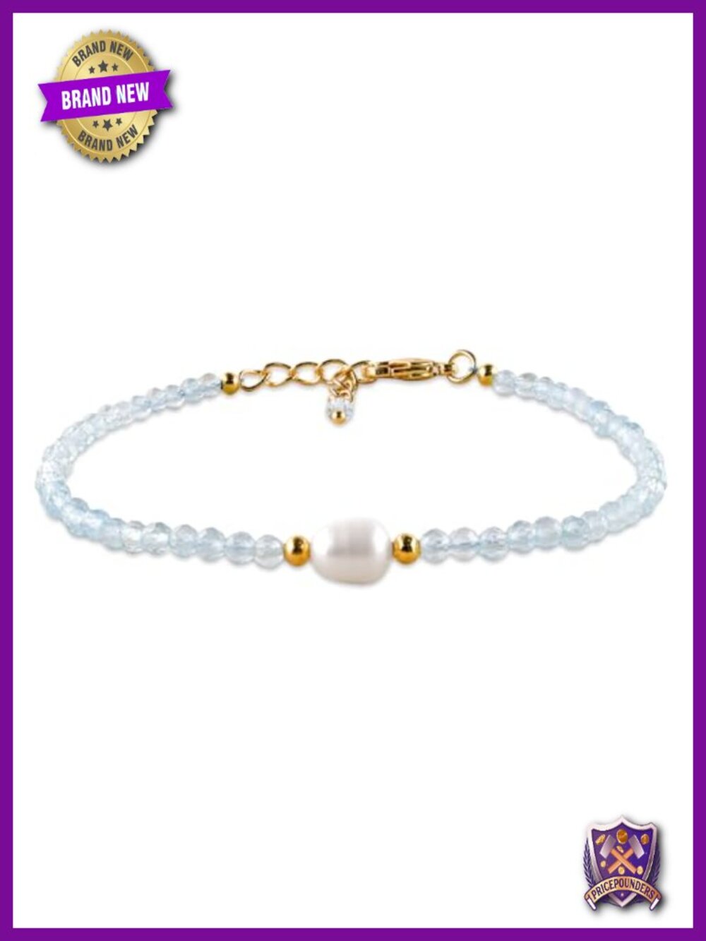 Aquamarine Pearl Gold Plated Chain Bracelet Handmade Gemstone Jewelry